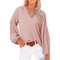 Fall V neck Pullover Chiffon Shirt Women Loose Long Sleeved Casual T shirt