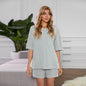 Pajamas Women Spring/Summer Rib Sunken Stripe Pajamas Solid Color Short Sleeve Home Wear Suit