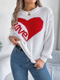 Autumn Winter Casual Valentine Day Contrast Color Love Long Sleeve Pullover Women Clothing