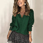 Autumn Winter Lace V-neck Outer Pullover Sweater Ladies Loose Long Sleeve Solid Color Sweater Plus Size