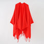 Solid Color Women Scarf Autumn Winter Thickening Minimalist Split Talma Knitwear Cape Warp Knitting