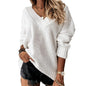 Women Clothes Autumn Winter Solid Color V-neck Knitted Pullover Women Sweater