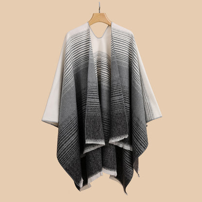 Slit Fashionable Loose Shawl Thermal Shoulder Protection Cloak Strip Knitted Double Sided Cashmere Cloak