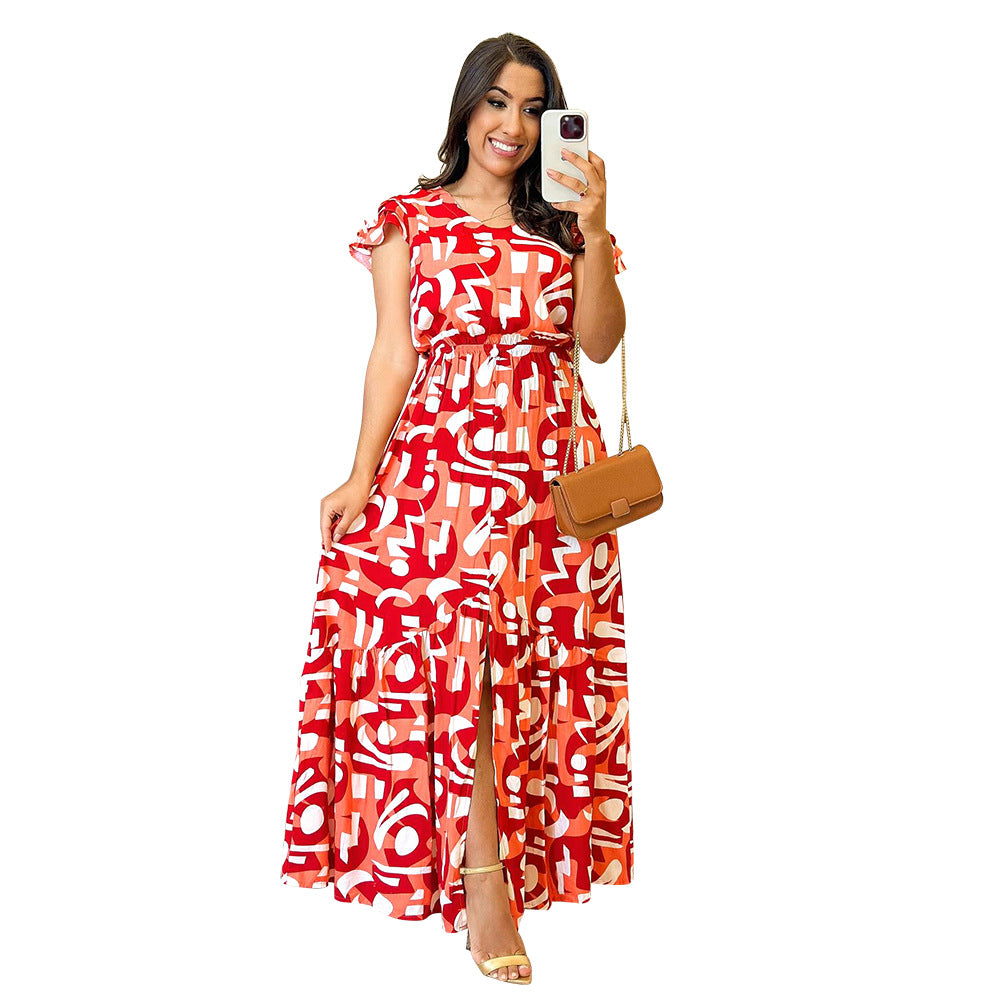 Dress Waist Slimming Daily Casual Split Fastener Decoration Maxi Dress