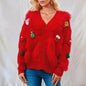 Red Year Christmas Sweater Mink Like Wool Christmas Three Dimensional Decoration Single Breasted Cardigan Coat Women