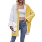 Women Clothing Autumn Winter Contrast Color Loose Shawl Mid-Length Sweater Cardigan