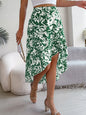 Spring Summer Floral Ruffled Mid Length Irregular Asymmetric Skirt Women Clothing