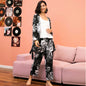Home Wear Three-Piece Set Autumn Winter Floral Print Outerwear Gown Trousers Solid Color Sling Pajamas
