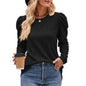 Women round Neck Puff Sleeve Knitted Jacquard Solid Color Top Long Sleeve Twist T shirt