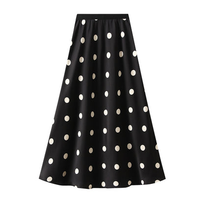 Summer Acetate Polka Dot Skirt Women French Vintage Satin A line Skirt Fishtail