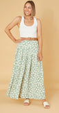 Spring Summer Office Green No Belt Loose Little Daisy Cotton Trousers Mid Waist Women Wide Leg Pants