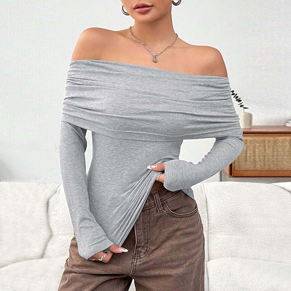 Autumn Winter Women Clothing Sexy off the Shoulder off Neck Slim Knit Long Sleeve Tops