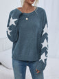 Autumn Winter Women Long Sleeved Knitted Jacquard Round Neck Pullover Casual All Match Sweater