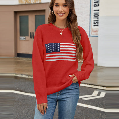 Autumn Winter round Neck Flag Easter Independence Day Sweater Women