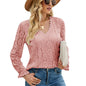 Autumn Winter Women Solid Color Hollow Out Lace Sexy Long-Sleeved Lace Top Women