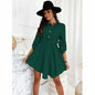 Spring Rolled Sleeves Cinched Blouse Long Sleeve Solid Color Dress