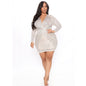 Plus Size Autumn Dress  Sexy Deep V-neck Sequin Long Sleeve Dress Women Clothing