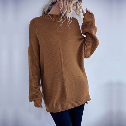 Loose Autumn Winter Women Solid Color Long Sleeve Mock Neck Sweater