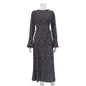 Spring Elegant Flare Sleeve Floral Dress round Neck Waist Trimming Design Maxi Dress