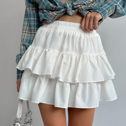 French Chiffon White High Waist A Pleated Casual Skirt Autumn Short Skirt Women