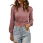 Round Neck Long Sleeve Top Women Spring Autumn Simple Slim Fit Slimming Short T-shirt Women