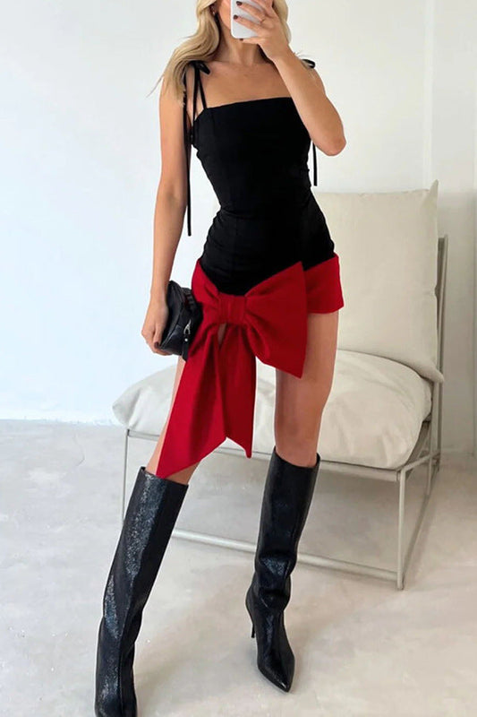 Spring Valentine Day Sling Slim Sexy Bow Dress Party Dress Women