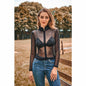 Women Clothing Turtleneck Long Sleeve Mesh Drilling Zipper Top