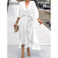 Women Clothing Solid Color Tied Maxi Dress Batwing Sleeve Irregular Asymmetric Dress