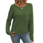 Women Clothing Popular round Neck Pocket Decorative Top Long Sleeved Sweater