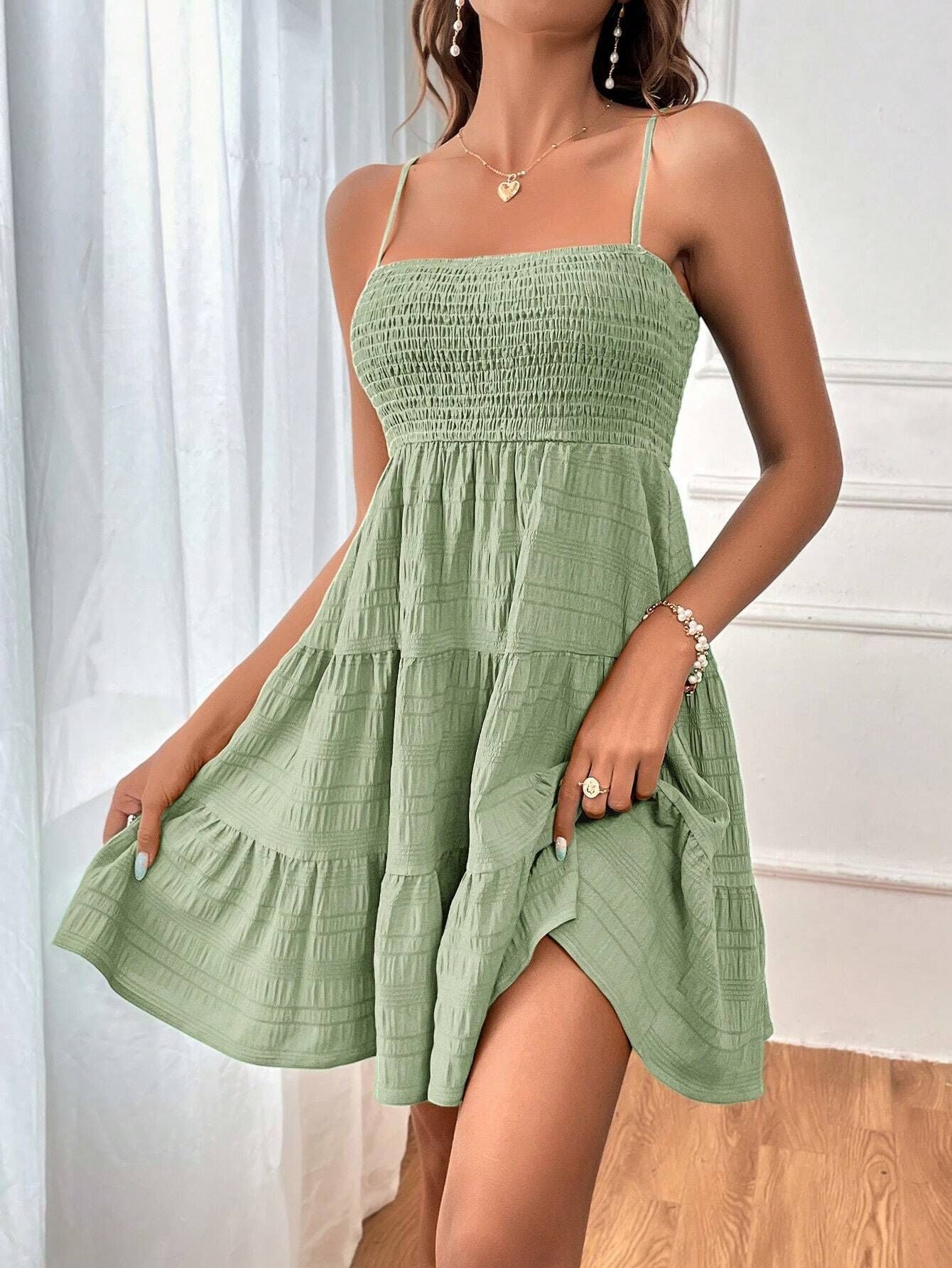 Women Clothing Summer off Neck Camisole Solid Color All Matching Texture Dress