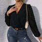 Women Clothing V Neck Office Jumpsuit Black See Through Sleeve Jumpsuit