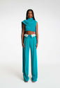 Spring Retro Draping Women Work Pant Loose Slimming Collared Design Straight Wide Leg Pants