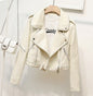 Waist Belt Rivet Heavy Industry Zipper Decorations Collared Women Faux Leather Coat Epaulet Leather Jacket Coat