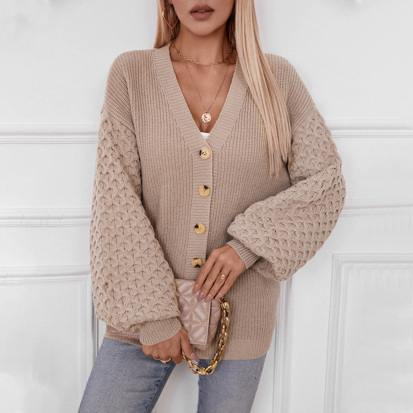 Autumn Winter Women Knitted Cardigan Autumn Winter Retro Loose Long Sleeve Sweater Coat