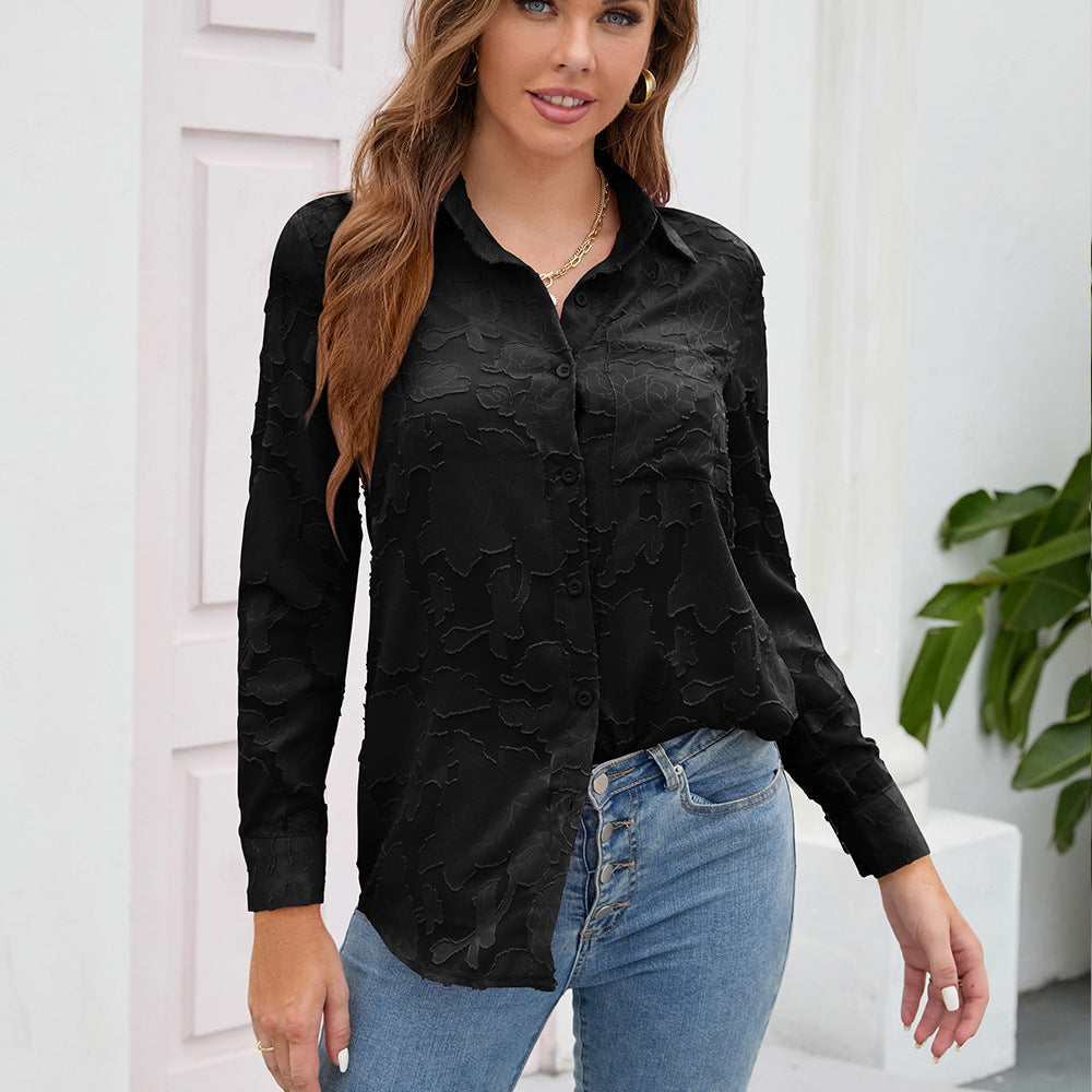 Women Romantic Fabric Lace Solid Color Long Sleeve Shirt Women