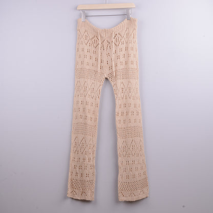 Hand Crochet Hollow Out Cutout out Strap Beach Pants Women Casual Trousers