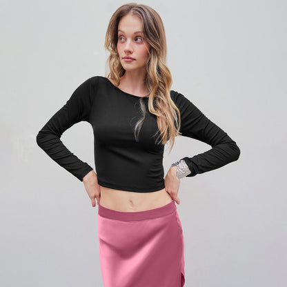 Sexy T shirt Autumn Winter Backless Design Short Slim Fit Bottoming Top Women