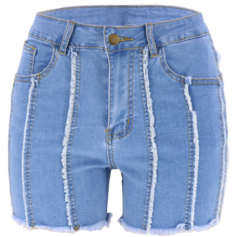 High Street Retro Frayed Irregular Asymmetric Trousers Design Popular Jeans Straight Shorts