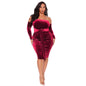 Plus Size Women Sexy off-Shoulder Solid Color  Dress Bandage Nightclub Dress