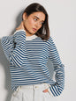 Striped Sweater Autumn Trendy Thread Contrast Color round Neck Knitted Striped Sweater