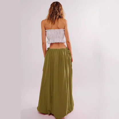 Elegant Bud Long Skirt Women Clothing Solid Color Tied Bow Casual Skirt Umbrella Skirt