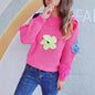 Autumn Winter Cute Sweet Tridimensional Hand Crochet Floral Candy Color Short Sweater Pullover