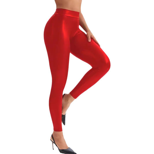 Products Bright Leather Pencil Pants Sexy Faux Leather Stretch Tight V Waist Trousers for Women