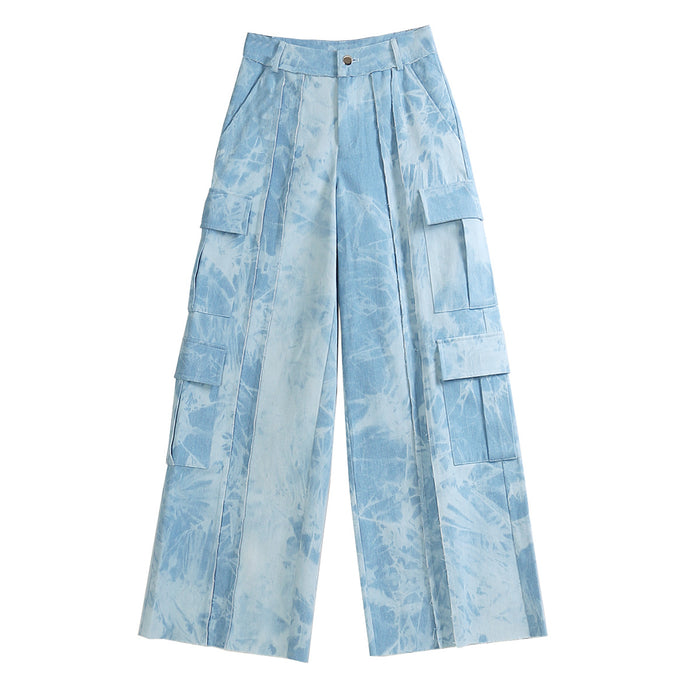Early Autumn Cash Denim Tie Dyed Personalized Printed Tooling Jeans Casual Pants for Women