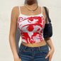 Summer Slim-Fit Underwear Top Eye Letter Graphic Print Bow off-Neck Camisole