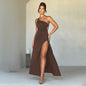 Women Backless Shoulder High Slit Dress Sexy Cold-Shoulder Sleeveless Maxi Dress Spring Summer