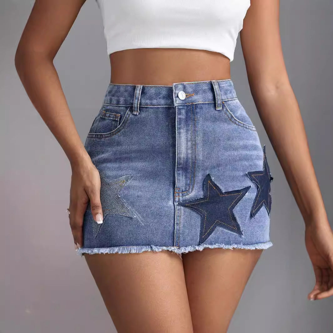 Women Clothing Sexy High Waist Slimming Miniskirt Denim Skirt