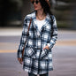 Autumn Winter Women Collared Pocket Plaid Wool Coat