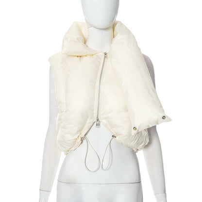 Niche Irregular Asymmetric Design Sleeveless Turtleneck Vest Short Cotton Jacket Women Autumn Winter