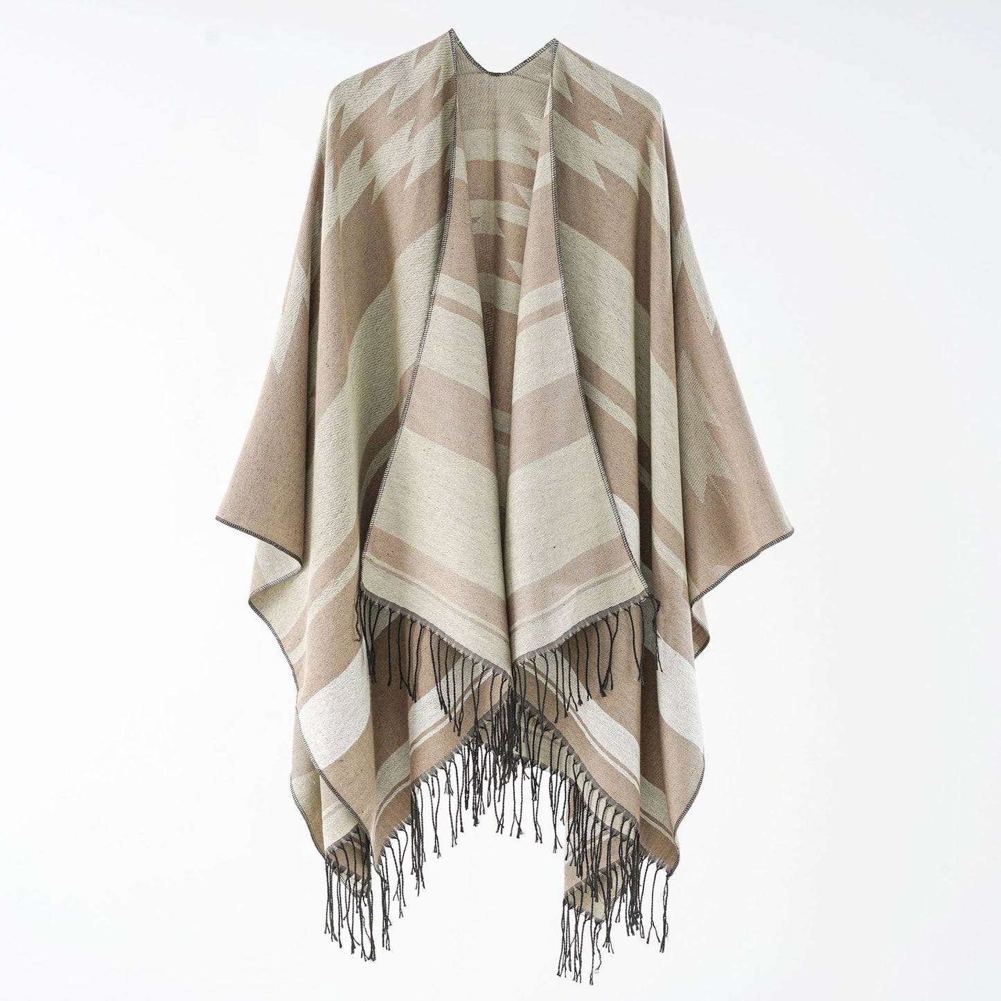 Tassel Lengthen Thicken Imitation Cashmere Autumn Winter Ethnic Travel Split Shawl Cape